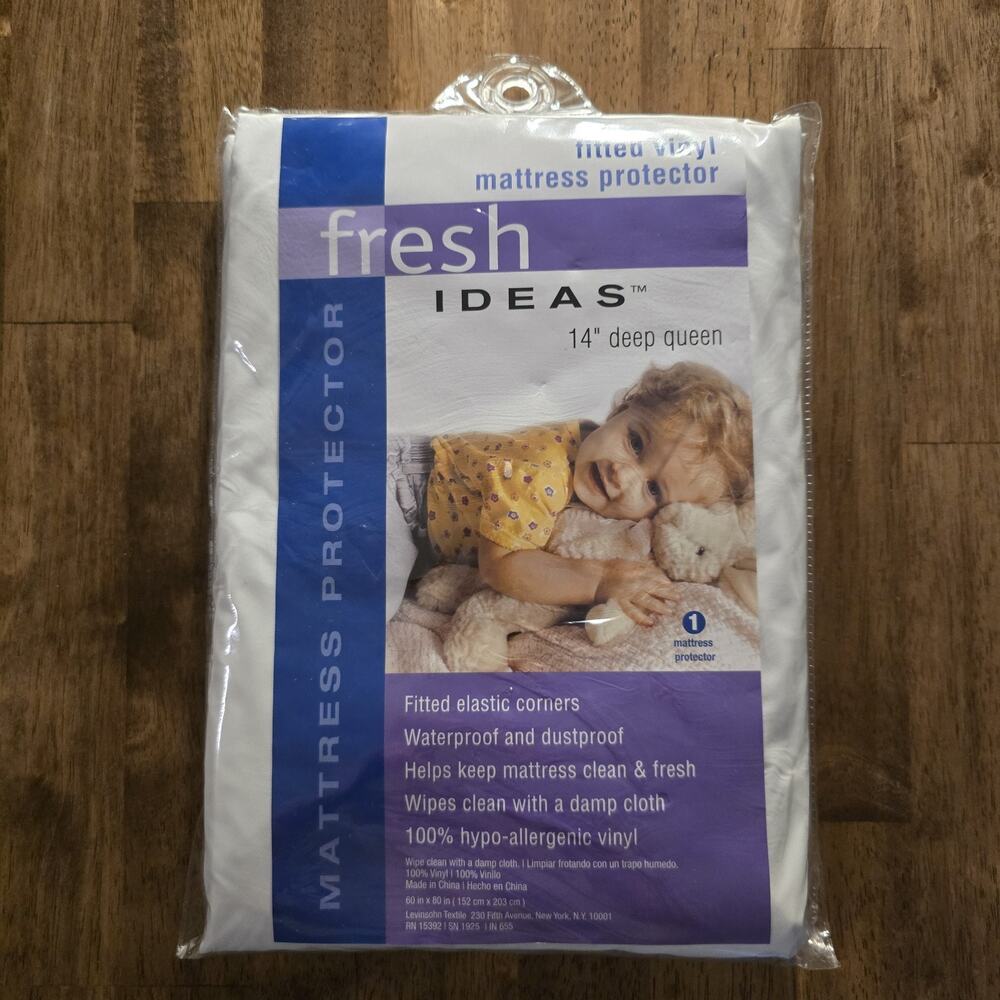 Fresh Ideas Queen Mattress Protector Waterproof Vinyl Fitted 14" Deep